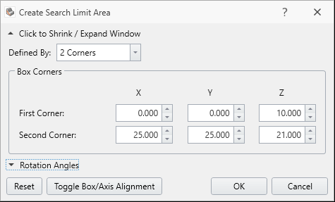 Create Search Limit Area Dialog