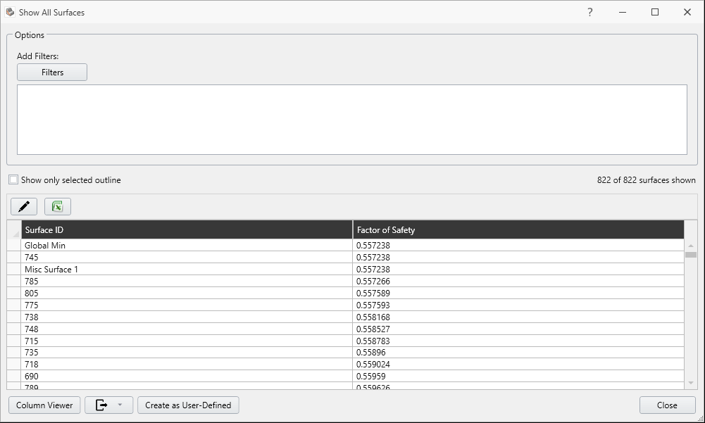 Display All Surfaces Dialog and 3D Model