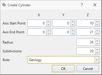 Create Cylinder Dialog