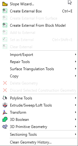 Create External From Block Model Selection from Geometry Dropdown