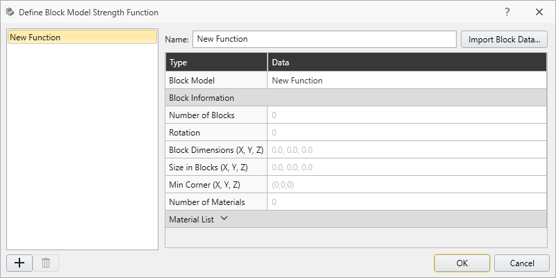 Define Block Model Strength Function Dialog