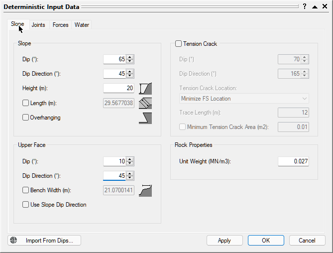 SWedge Input Data Slope tab