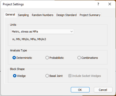 SWedge Project Settings dialog