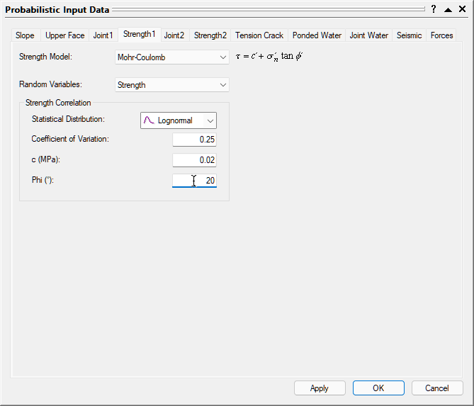 SWedge Probabilistic Input Data Strength 1 tab