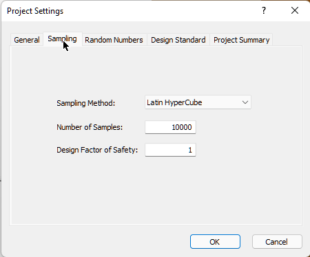 SWedge Project Settings Sampling tab