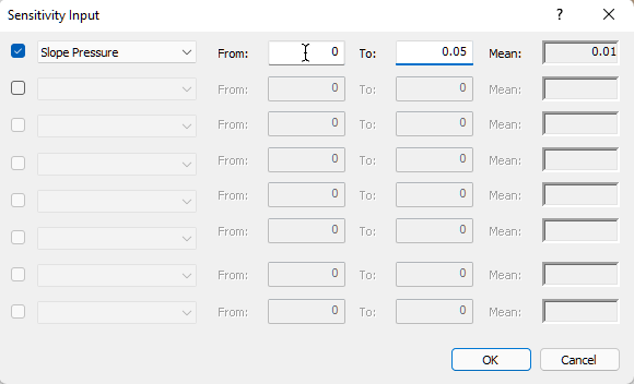 Sensitivity Input dialog