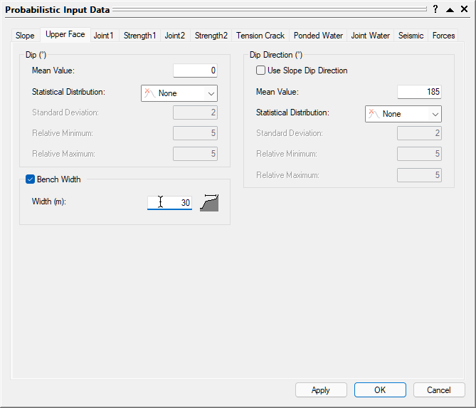 Bench width Probabilistic Input Data