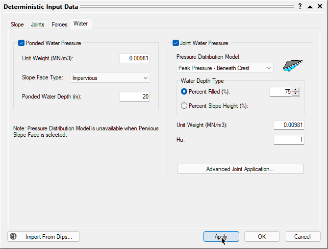 Ponded Water Pressure Deterministic Input Data