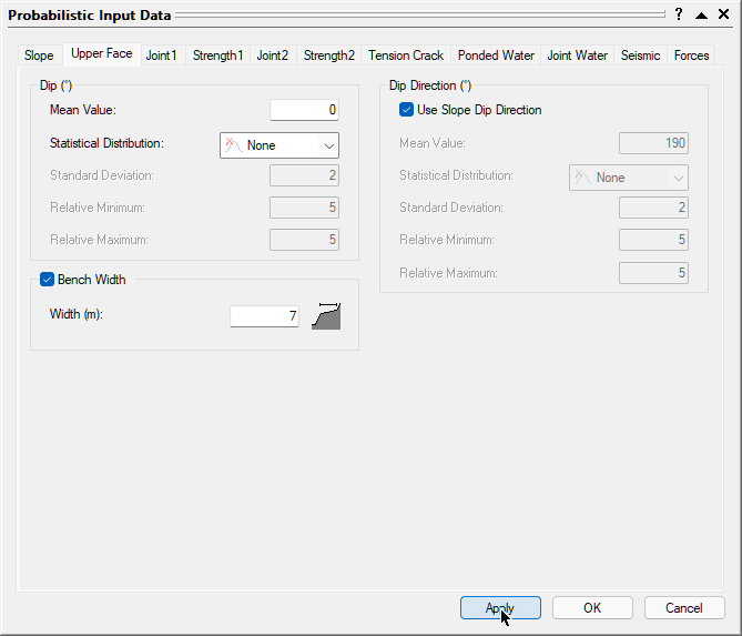 Probabilistic Input Data bench width