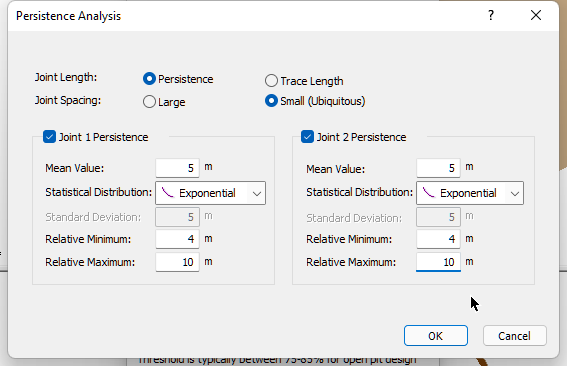Persistence Analysis dialog joint 1 2