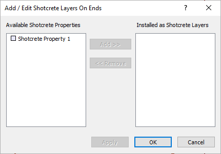 Add / Edit Shotcrete Layers on Ends Dialog