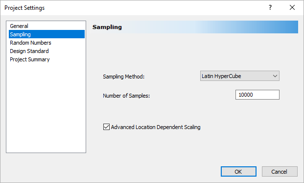 Project Settings Sampling Dialog