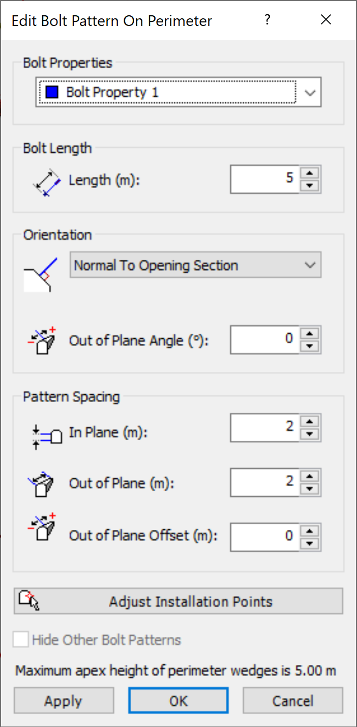 Edit Bolt Pattern on Perimeter Dialog