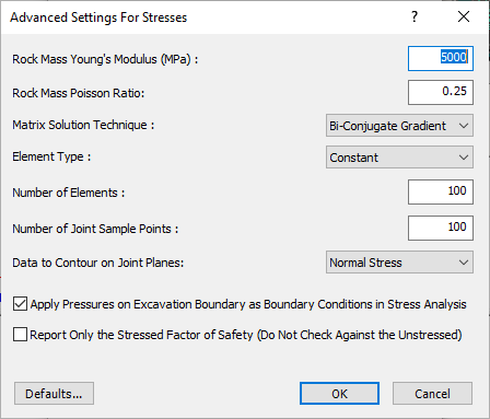 Advanced Settings For Stresses Dialog