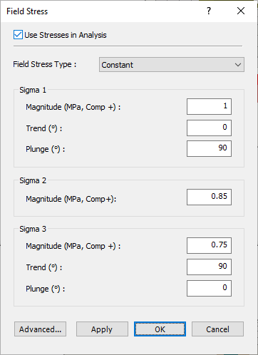 Field Stress Dialog