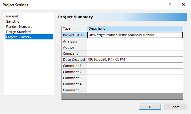 Project Settings Summary Tab Dialog