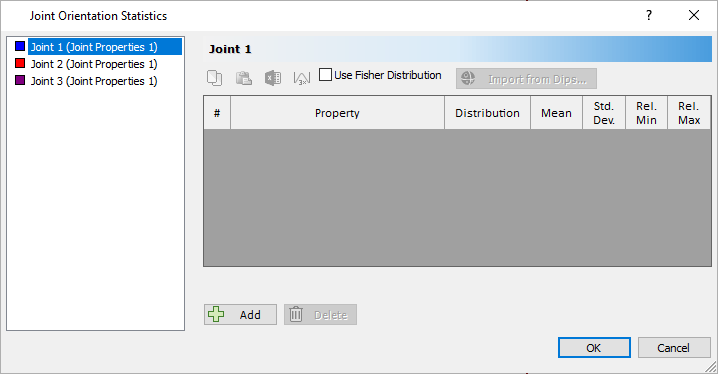 Joint Orientations Statistics Dialog