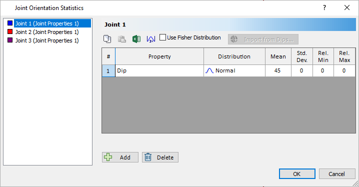 Joint Orientations Statistics Dialog