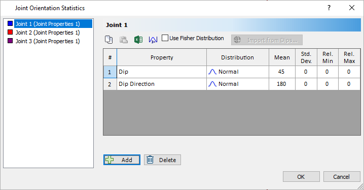 Joint Orientations Statistics Dialog