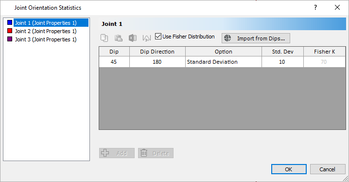 Joint Orientation Statistics dialog