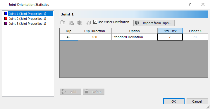 Joint Orientations Statistics Dialog