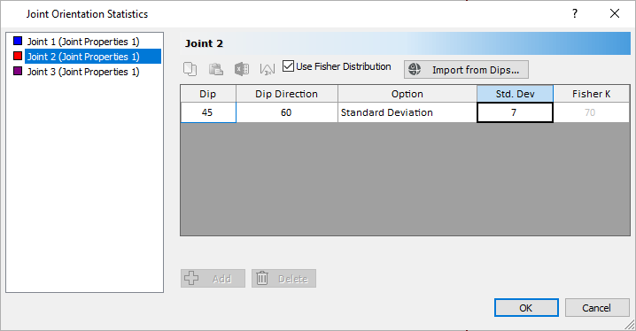 Joint Orientations Statistics Dialog