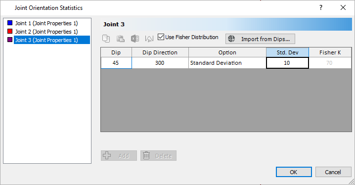 Joint Orientations Statistics Dialog