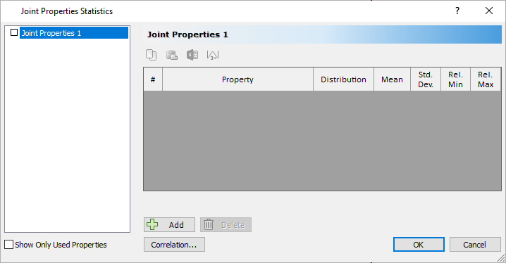 Joint Properties Statistics Dialog