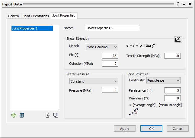 Input Data Dialog - Joint Properties Tab