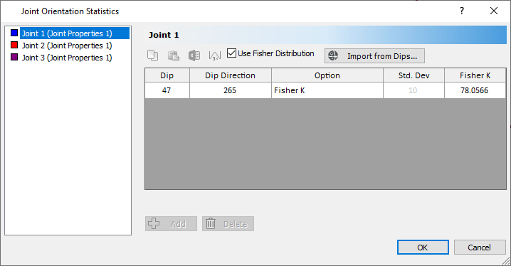 Joint Orientations Statistics Dialog