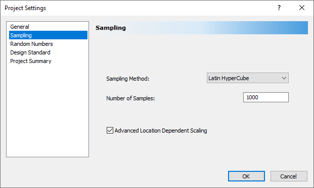 Project Settings Dialog Sampling Tab