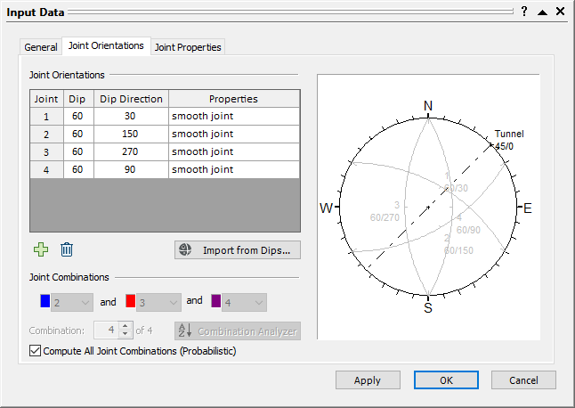 Input Data Dialog - Joint Orientations Tab