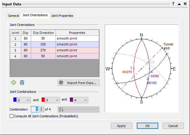 Input Data Dialog - Joint Orientations Tab