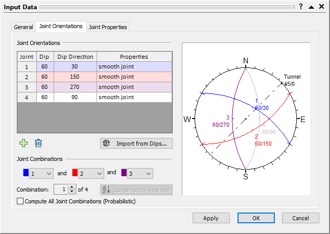 Input Data Dialog - Joint Orientations Tab