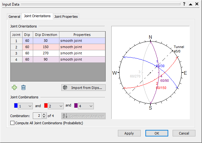 Input Data Dialog - Joint Orientations Tab