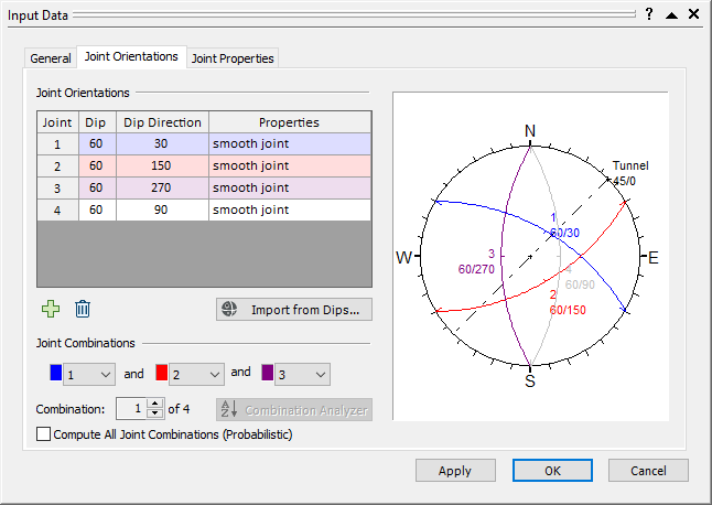 Input Data Dialog - Joint Orientations Tab