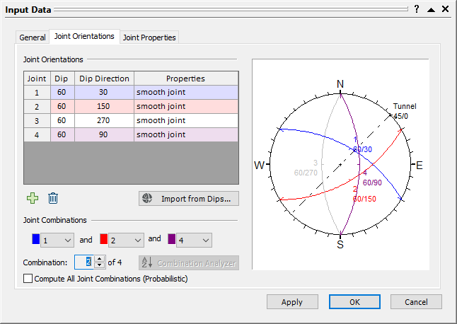 Input Data Dialog - Joint Orientations Tab