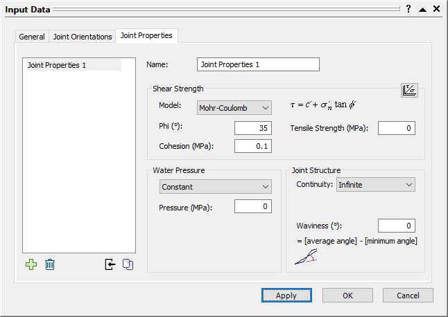 Input Data Dialog - Joint Properties Tab