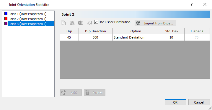 Joint Orientations Statistics Dialog