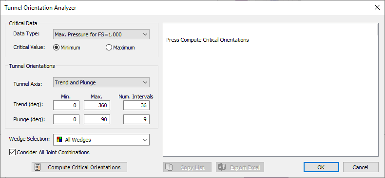 Tunnel Orientation Analyzer Dialog