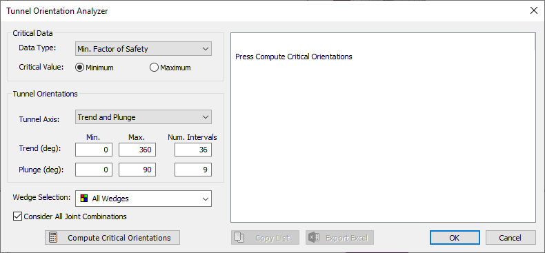 Tunnel Orientation Analyzer Dialog