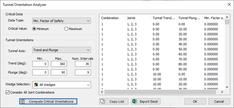 Tunnel Orientation Analyzer Dialog