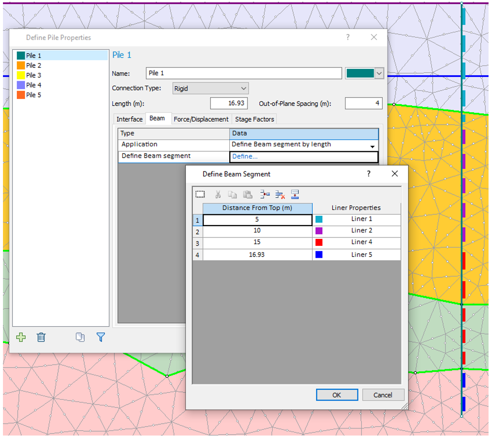 Figure 2: Define Pile Properties dialog (Beam - Define Beam Segment by Length)