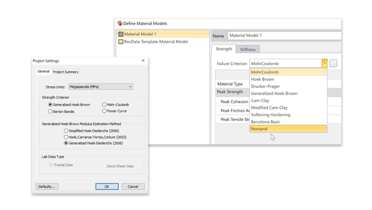 Figure 6: Eight strength criterion options provided in RSData