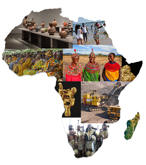 Outline of Africa with Photo Collage of various locations around Africa.