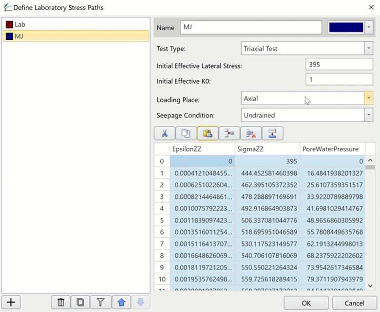 RSData Screen shot dialog box to Define laboratory stress path option for adding lab data