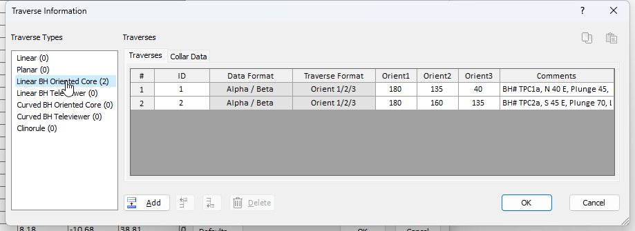 Traverse Information Dialog