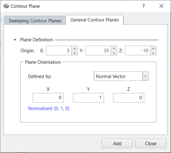 Contour Plane dialog - General Contour Planes tab