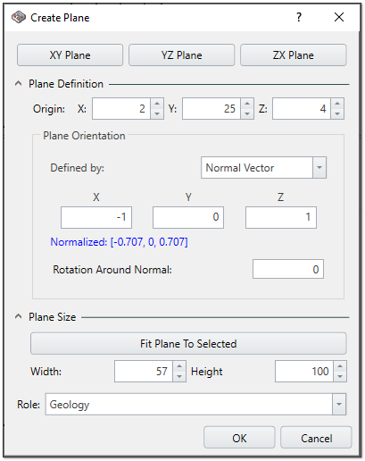 Create plane dialog