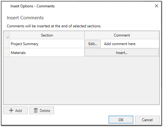 Comments dialog